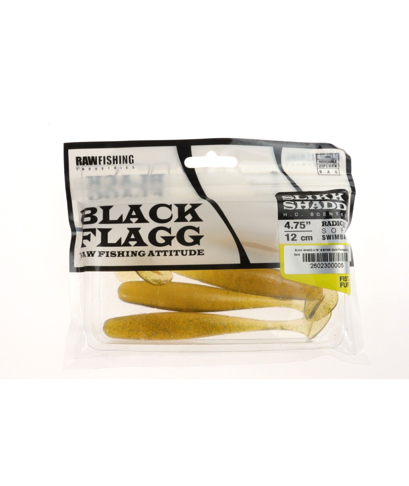 BLACK FLAGG - Slikk Shad BF006 - 4.75" - 12 cm - Gold Forage Shad  4 pz - AZ614