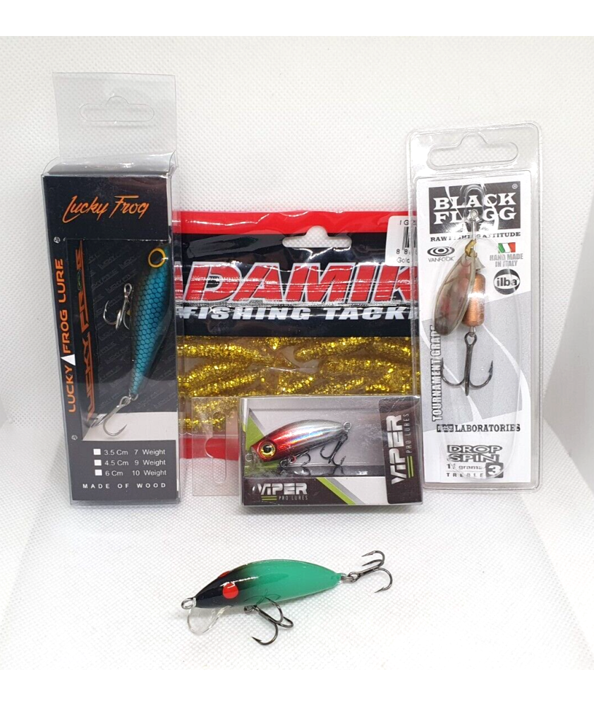 Lotto di 4 esche Lago Trota Bass + 1 Real Winner Originale Nuovo - EF155