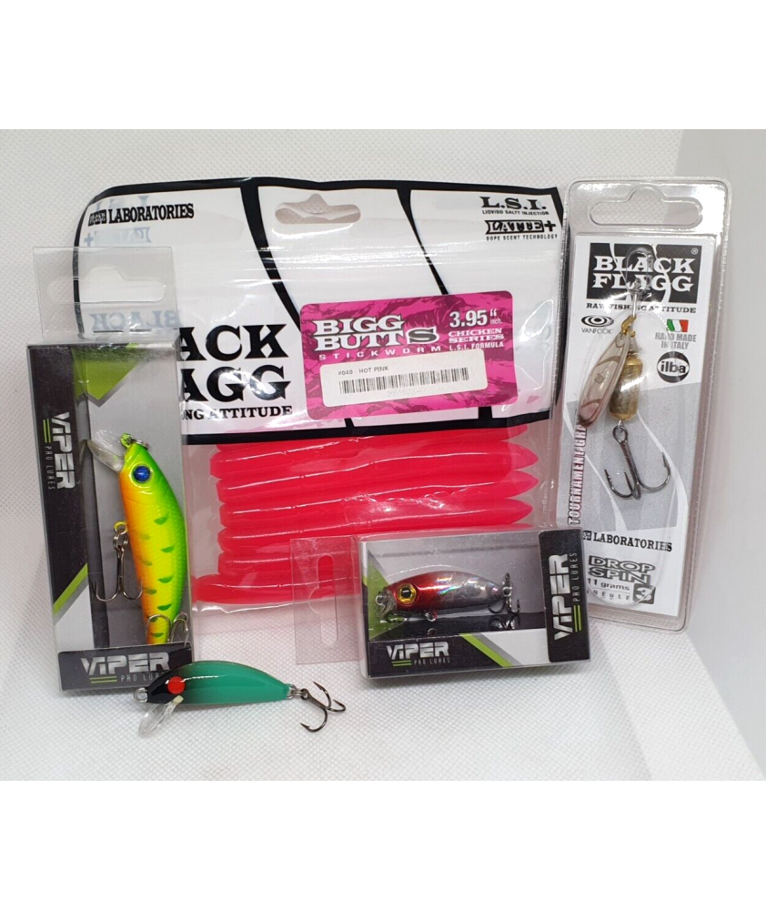 Lotto di 4 esche Lago Trota Bass + 1 Real Winner Originale Nuovo - EF156