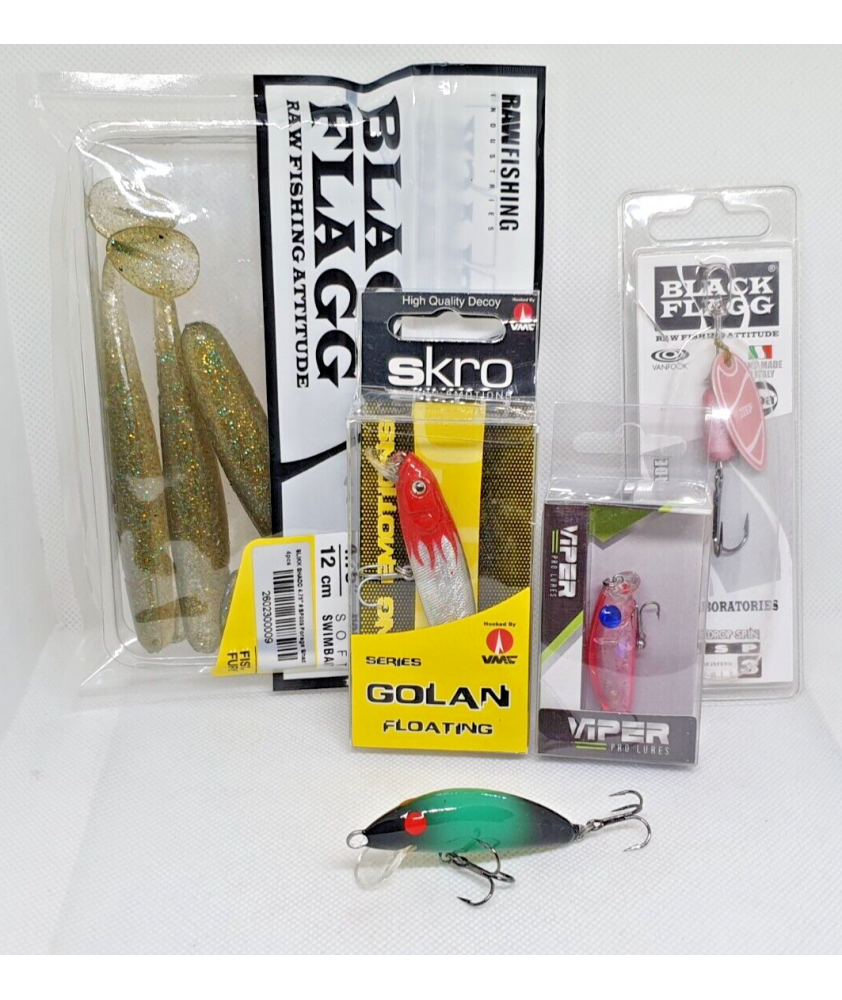 Lotto di 4 esche Lago Trota Bass + 1 Real Winner Originale Nuovo - EF175