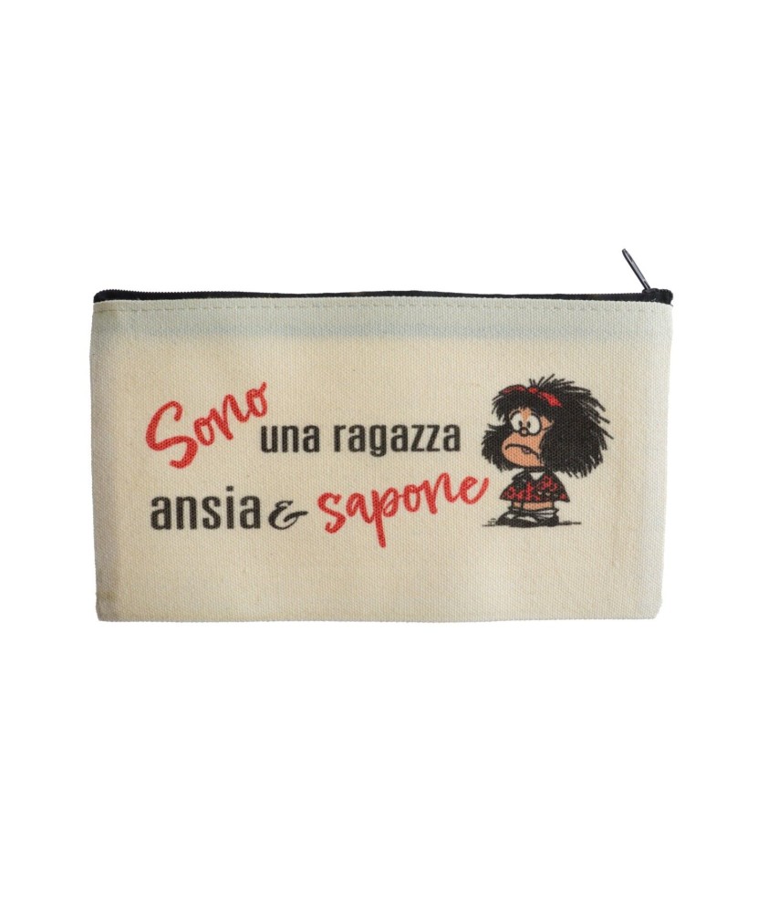 Pochette in cotone - 20x11 cm con cerniera - con scritta ironica - Sono una raga