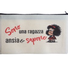 Pochette in cotone - 20x11 cm con cerniera - con scritta ironica - Sono una raga